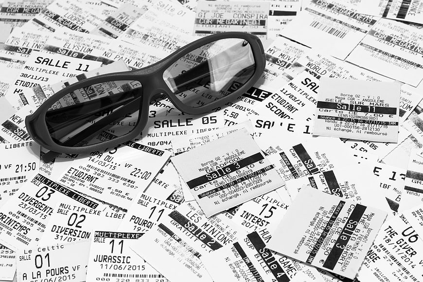 Black 3D Glasses on Scattered Cinema Tickets