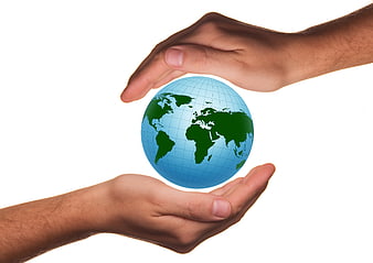Hands Protecting Small Earth Globe On White Background