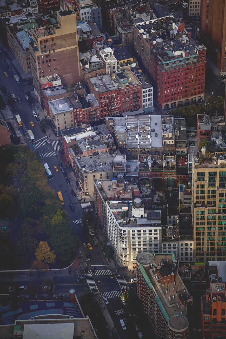 Aerial View of Urban Cityscape with Park and Traffic