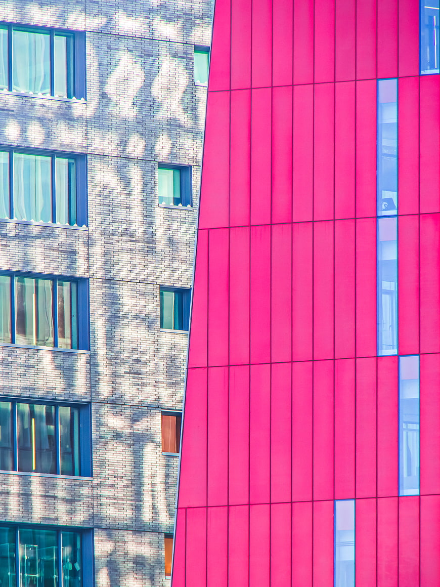 Modern Pink and Gray Building Facade Architecture