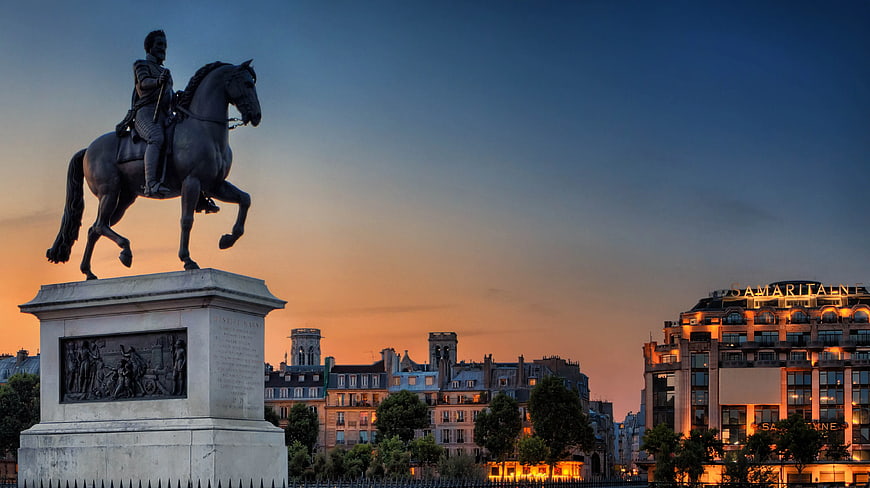 Equestrian Statue of Henry IV in Paris at Sunset