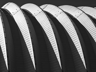 Abstract Black and White Curved Metal Roof Architecture