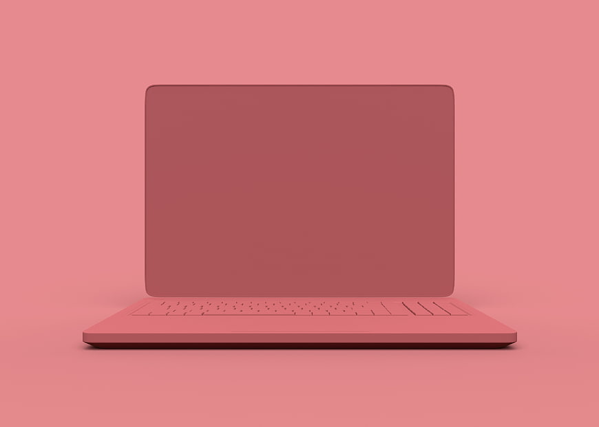 Minimalist Pink Laptop Mockup on Solid Background