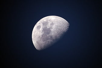 Detailed Waxing Gibbous Moon in Deep Blue Night Sky