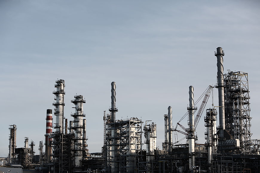 Industrial Oil Refinery Complex with Smokestacks