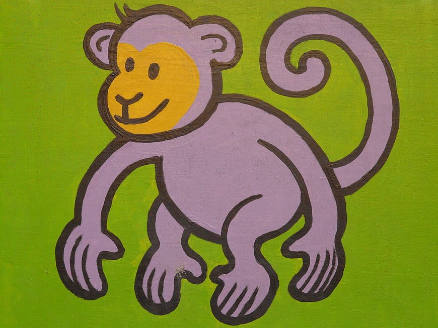 Hand-painted cartoon monkey illustration on green background