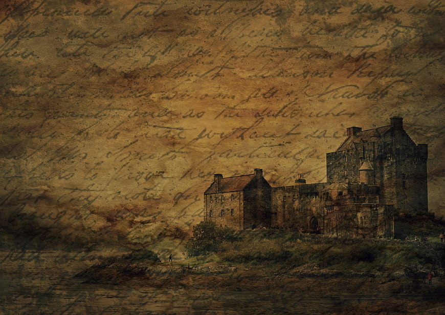 Vintage Castle on Old Parchment Background