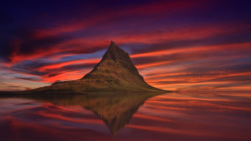 Kirkjufell Mountain Iceland Sunset Reflection
