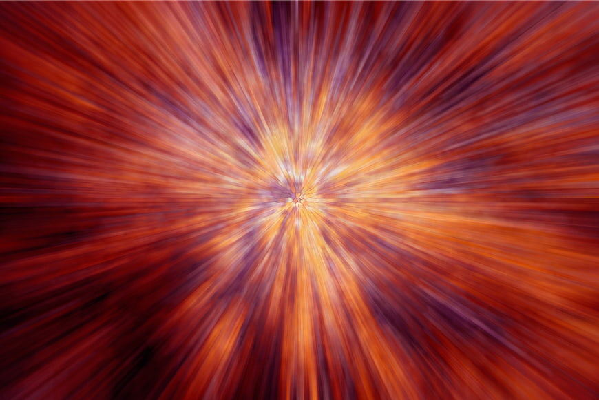 Abstract radial burst background with fiery red and orange streaks