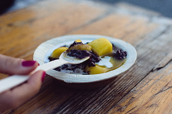 Close-up of Indian Mango Black Rice Dessert in Bowl