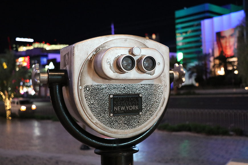 Vintage Coin-Operated Binoculars on Las Vegas Strip at Night
