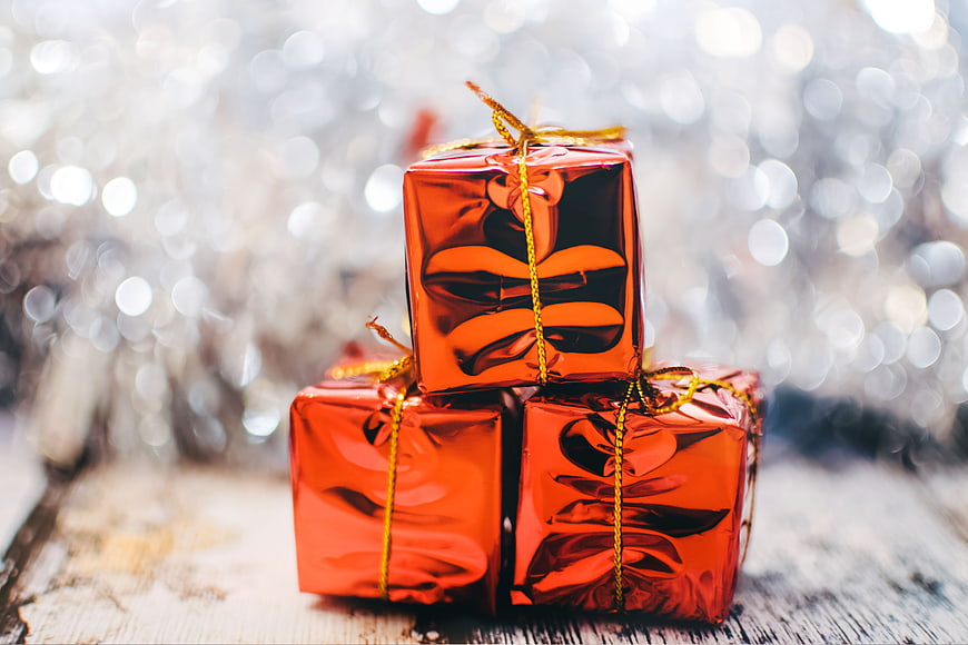 Shiny Orange Christmas Gift Boxes with Gold Ribbon