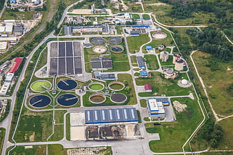 Aerial View of Wastewater Treatment Plant Infrastructure in Poland