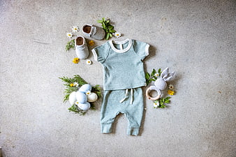 Pastel Baby Easter Flat Lay with Clothes and Decor