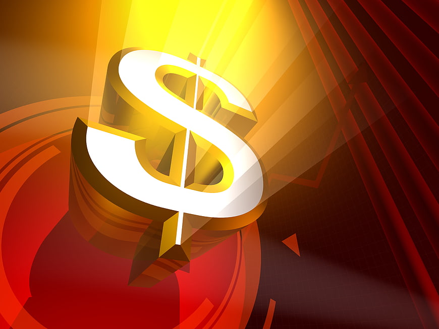 3D Golden Dollar Sign with Red Abstract Background