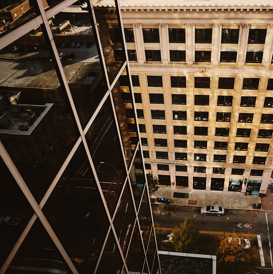 High Angle View of Urban Architecture and Street