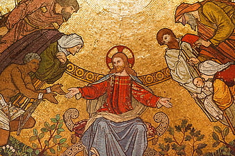 Byzantine Mosaic of Jesus Christ with Saints and Gold Background