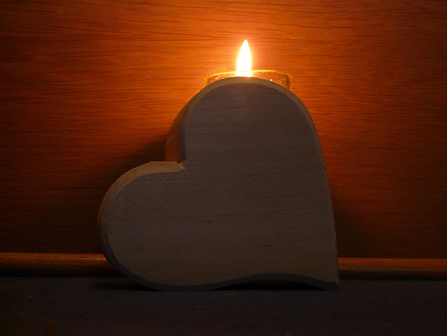 Wooden Heart Candle Holder with Tea Light Flame