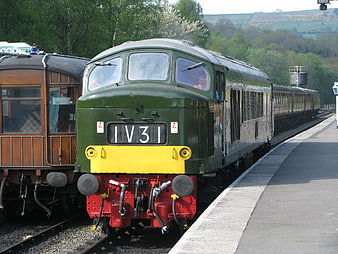 Green British Rail Class 44 Diesel Locomotive at Station