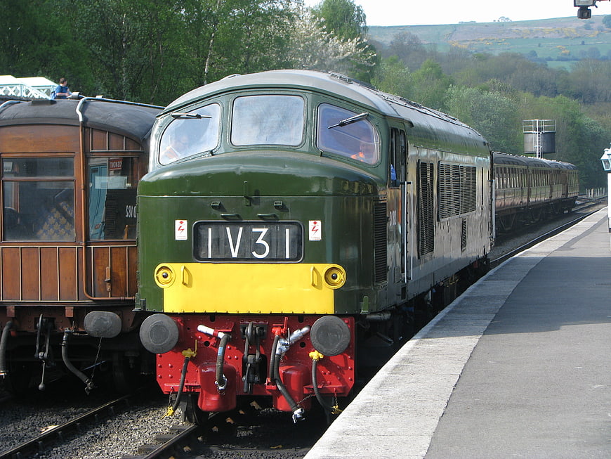Green British Rail Class 44 Diesel Locomotive at Station
