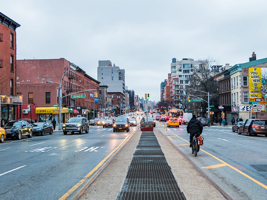 Brooklyn Street Scene with Cyclist and Traffic