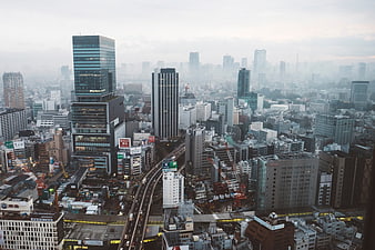 Aerial View of Tokyo Cityscape with Skyscrapers and Highway