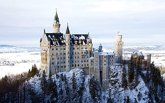 Neuschwanstein Castle in Snowy Winter Landscape