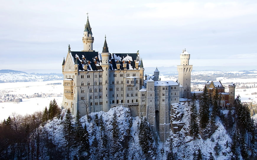 Neuschwanstein Castle in Snowy Winter Landscape
