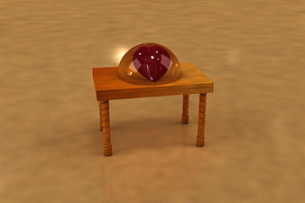 3D Render of Red Heart in Glass Dome on Wooden Table