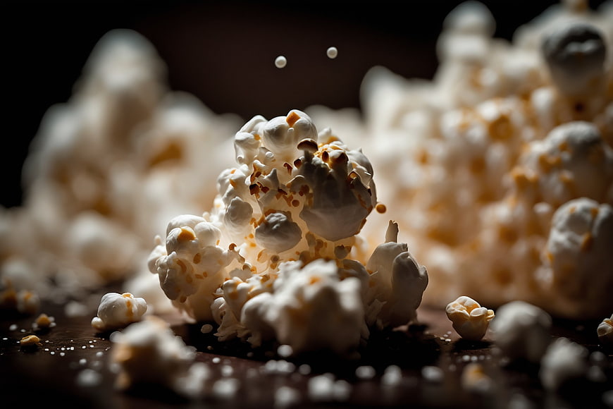 Close-up of fresh popcorn with salt and butter