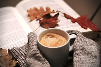 Cozy Autumn Coffee with Book and Gloves