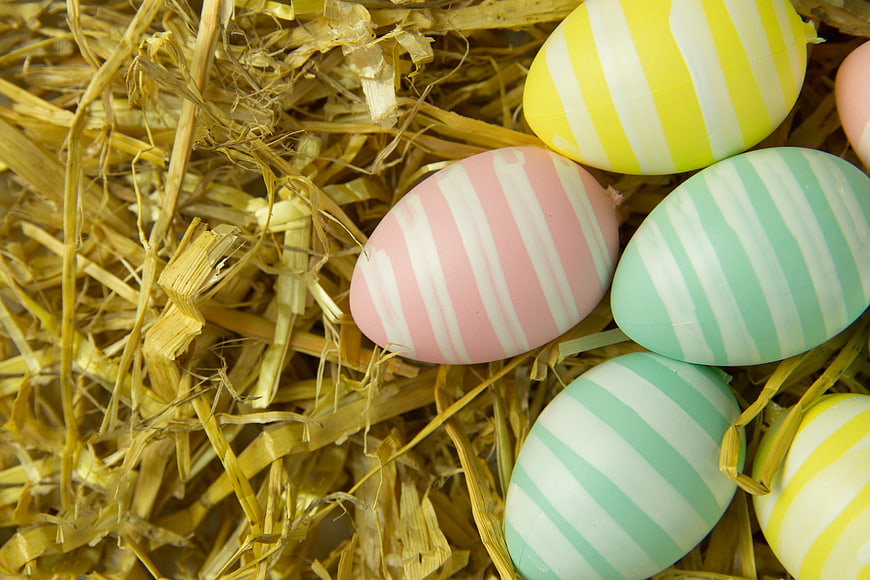 Pastel Striped Easter Eggs in Hay Nest