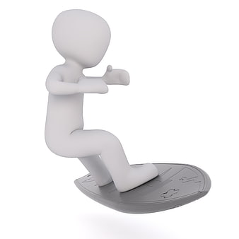 3D White Man Surfing on Gray Board Isolated on White