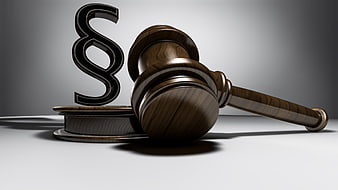3D Render of Wooden Gavel and Paragraph Symbol on Gray Background