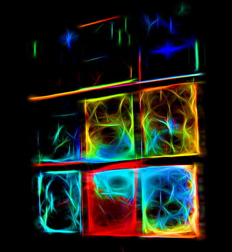 Vibrant Neon Abstract Light Grid on Black Background
