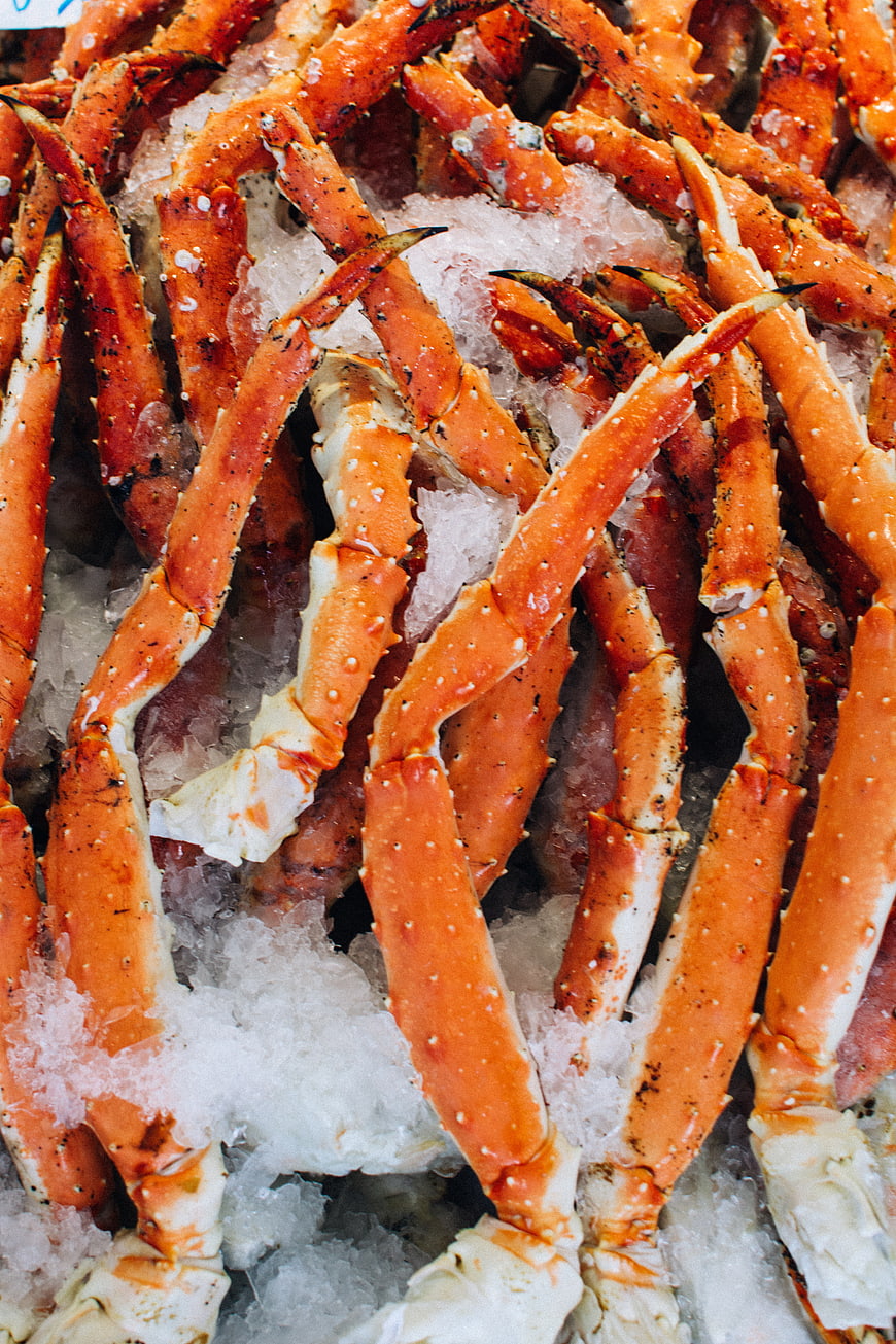 Fresh Cooked King Crab Legs on Ice