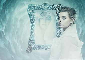 Conceptual Portrait of Woman with Ethereal Mirror Reflection