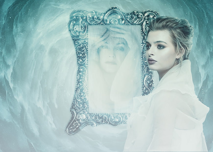 Conceptual Portrait of Woman with Ethereal Mirror Reflection