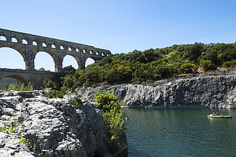 Pont du Gard Roman Aqueduct Over River Gard in France