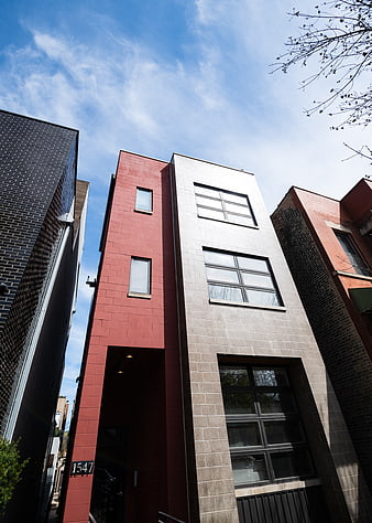 Modern Red and Gray Townhouse Exterior
