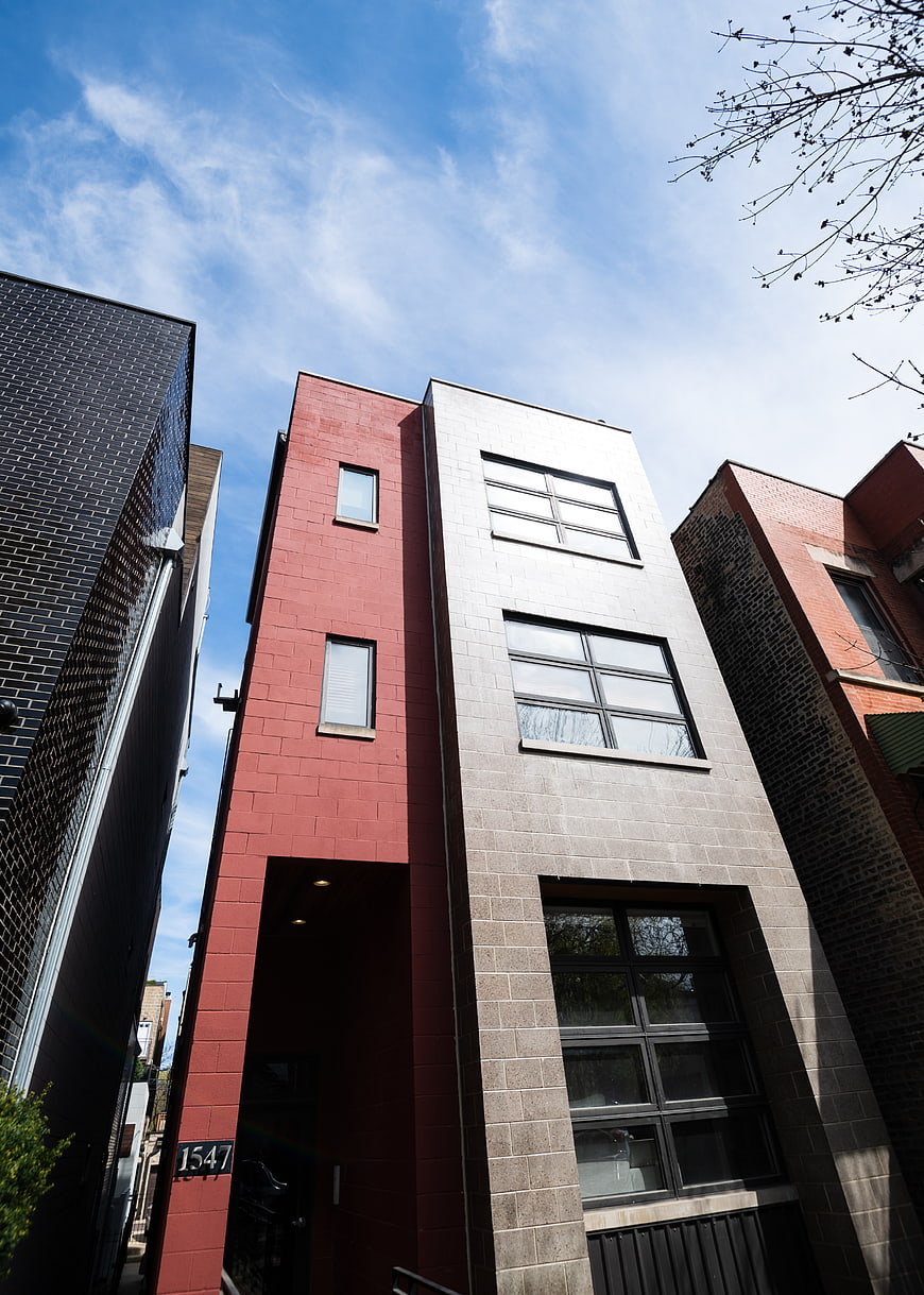 Modern Red and Gray Townhouse Exterior