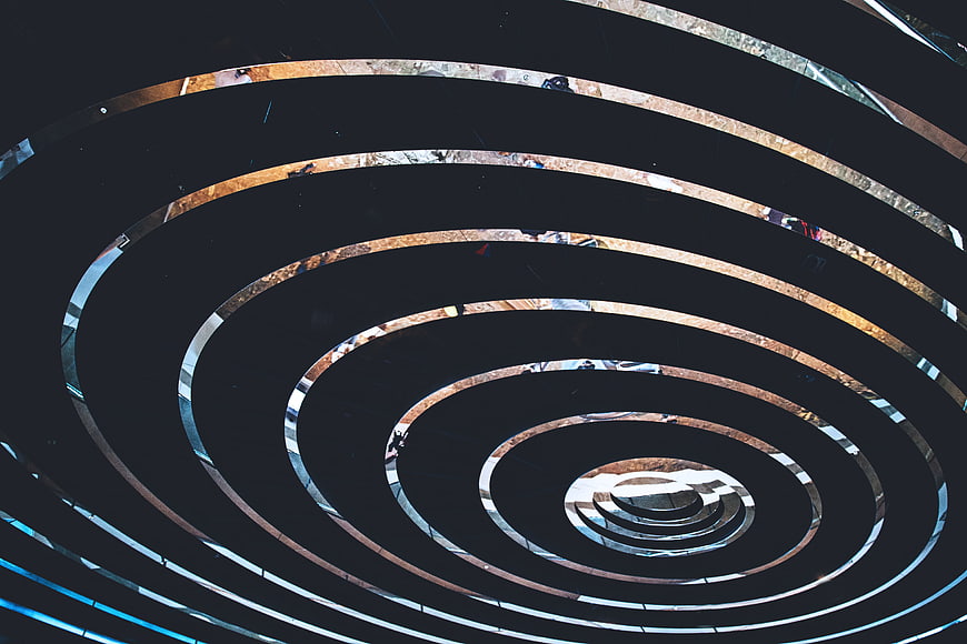 Abstract Spiral Metal Structure with Concentric Rings