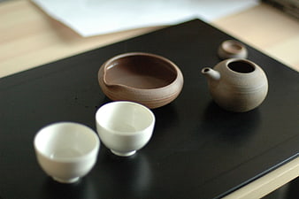 Minimalist Japanese Tea Set on Black Tray