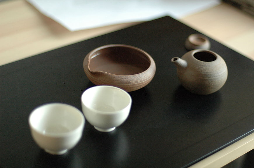 Minimalist Japanese Tea Set on Black Tray