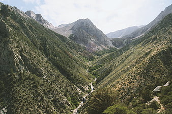 Scenic Mountain Valley with Stream and Forested Slopes