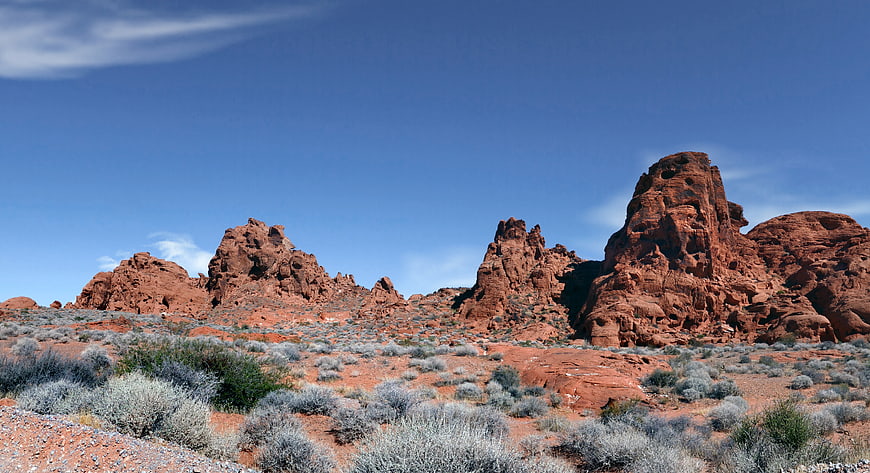 Red Rock Desert Landscape with Blue Sky and Sagebrush