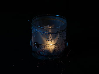 Frosted Glass Candle Holder with Blue and Black String Decor