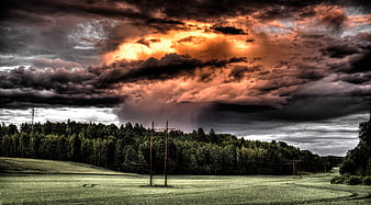 Dramatic Stormy Sky Over Rural Forest Landscape