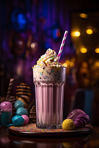 Colorful milkshake with whipped cream and sprinkles