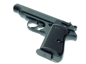 Black Walther PPK Pistol Product Shot on White Background